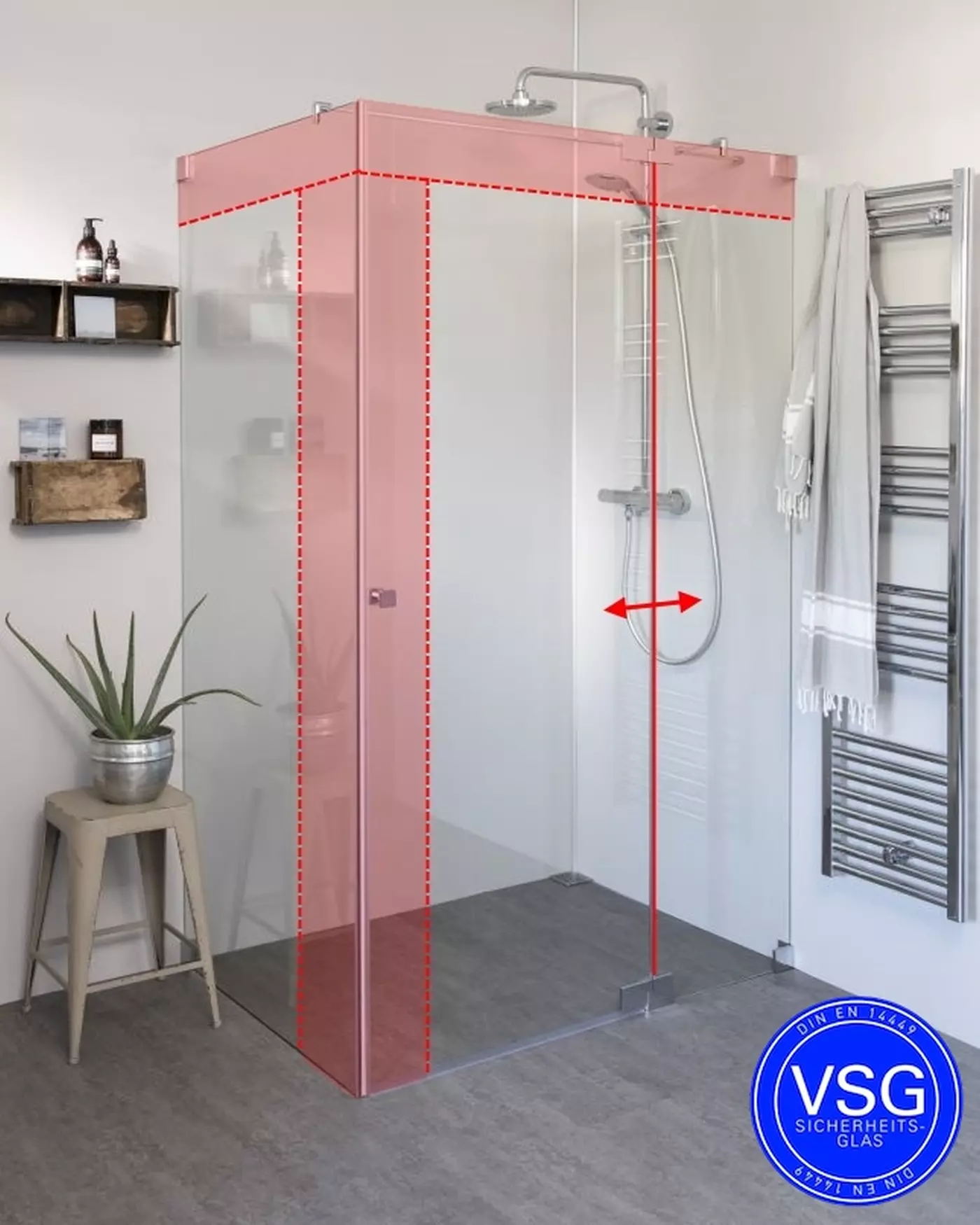 VSG Eck Duschkabine mit Pendeltür und Seitenwand nach Maß
