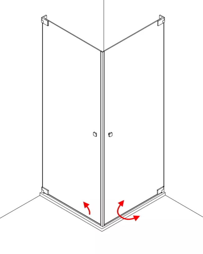 Eck Duschkabine neben Badewanne, 2 Pendeltüren an Wand