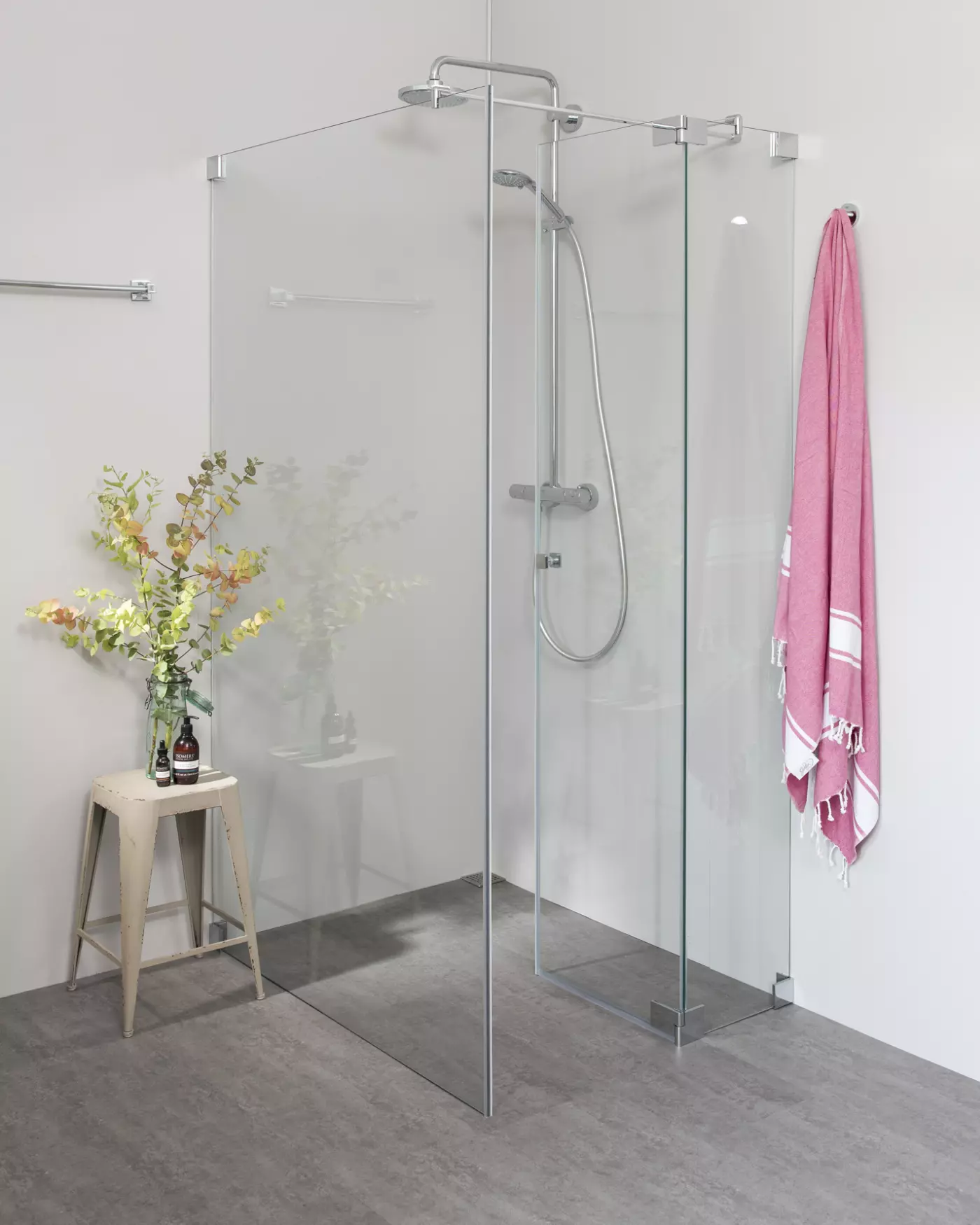 Eckdusche 120x75 Pendeltür und Festwand groß & Duschwanne
