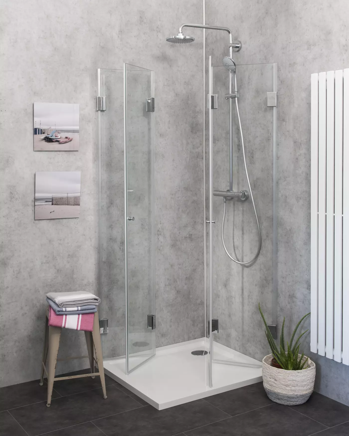 Eckdusche 120x80 mit 2 Falttüren & Duschwanne