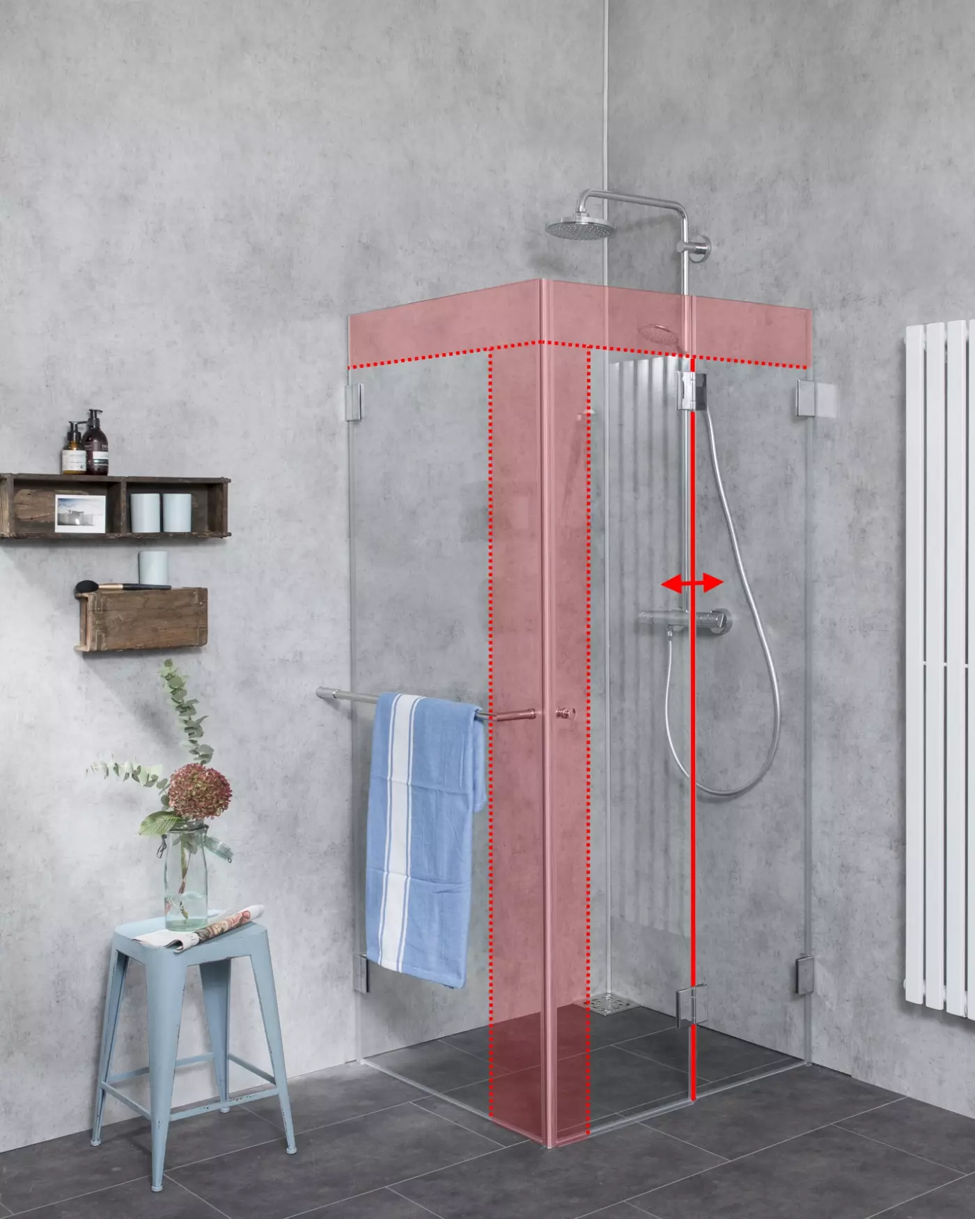 Falttür Dusche nach Maß mit Seitenwand