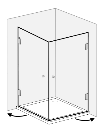 Eckdusche 75x80 mit 2 Türen an Wand