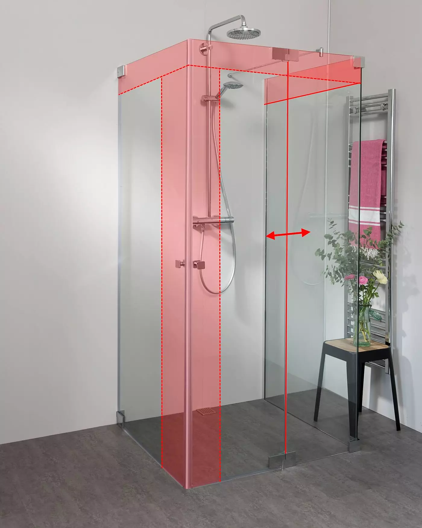Dusche U Form neben Badewanne 2 Pendeltüren & Festwand teilgerahmt nach Maß