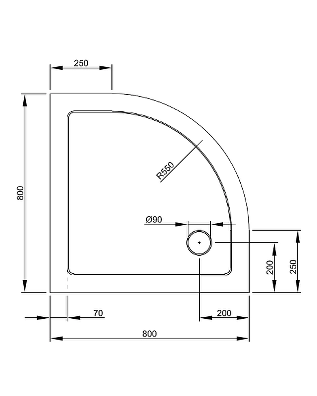 Viertelkreis-Dusche 80x80 mit 2 Türen & Duschwanne