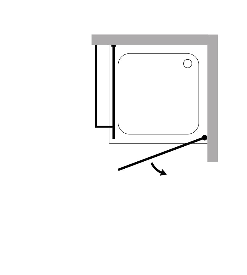 Eckdusche 80x100 mit Festwand & Tür an Wand