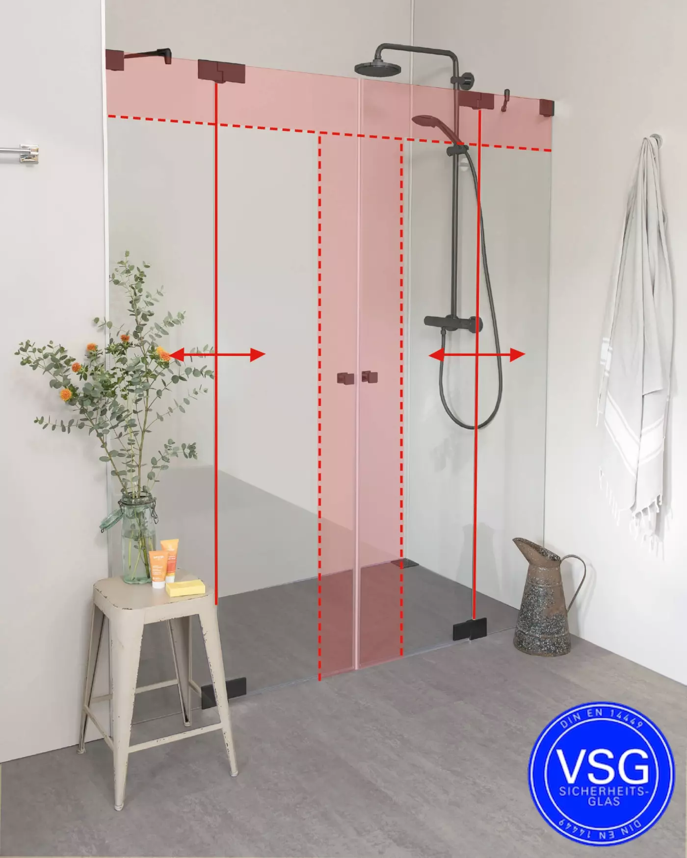 VSG Nischendusche mit Doppelpendeltür nach Maß