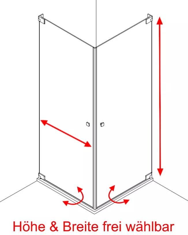 Eck Duschkabine mit 2 Pendeltüren an Wand nach Maß