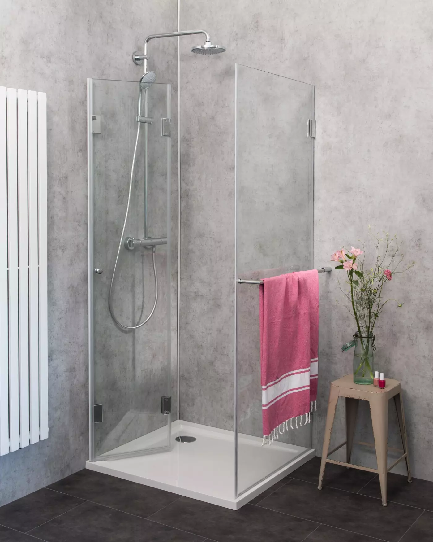 Eckdusche 120x90 mit 2 Falttüren Höhe 173cm & Duschwanne