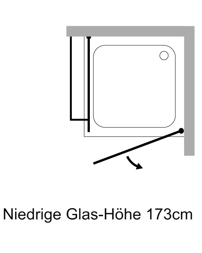 Eckdusche 90x80 mit Festwand H= 173cm & Duschwanne