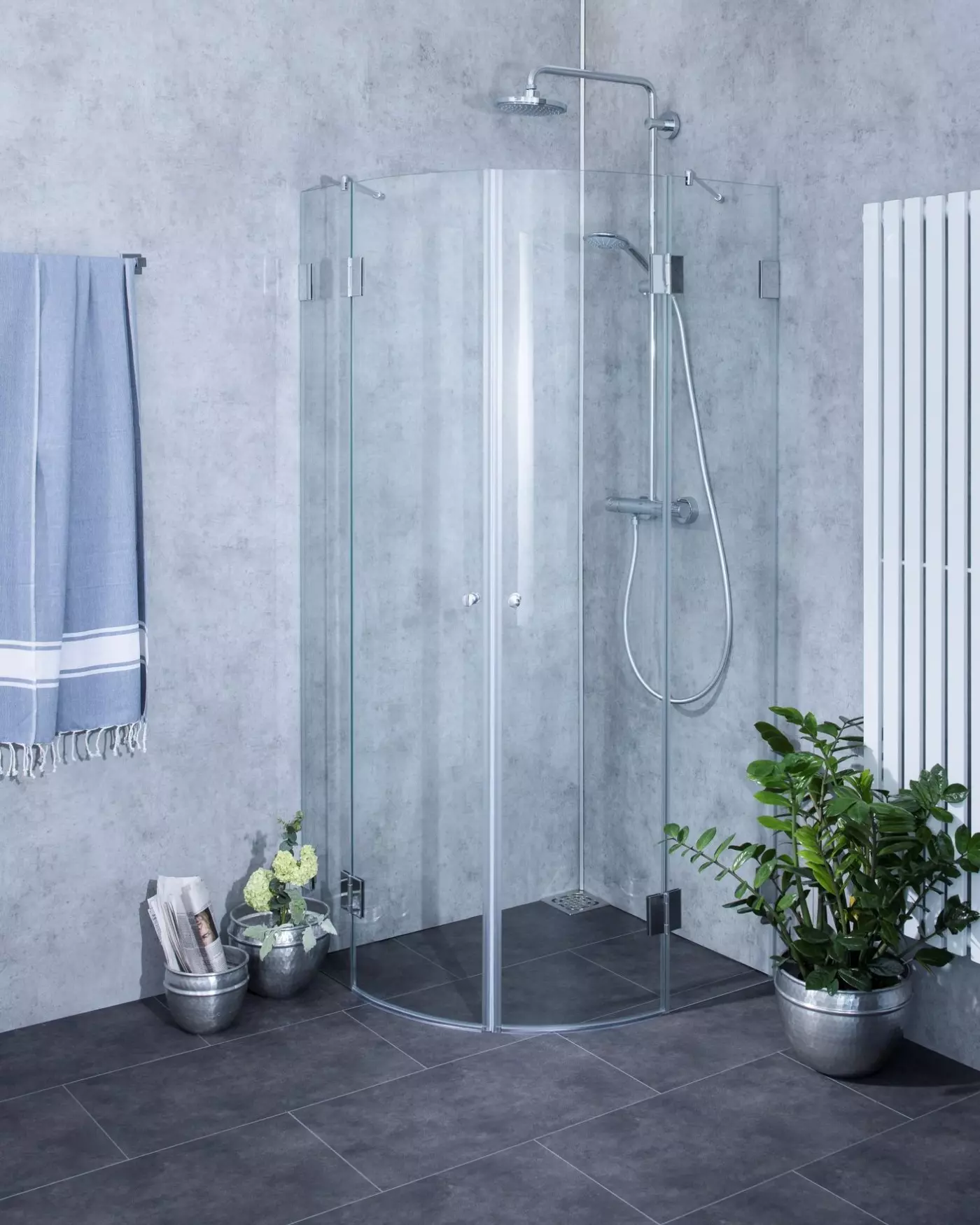 Viertelkreis-Dusche 90x90 mit 2 Türen