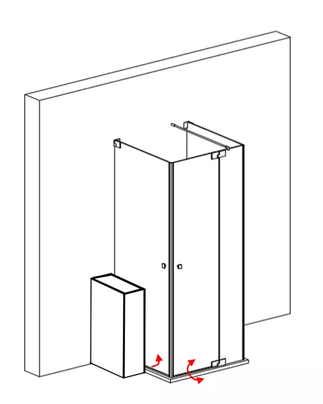 Duschkabine U Form neben Badewanne mit 2 Pendeltüren & Festwand groß