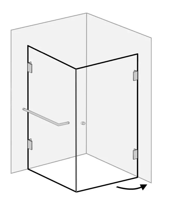 Bündige Eck-Duschkabine mit Festwand und Tür an Wand