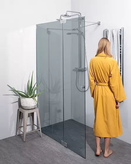 Walk-In Dusche zum Kleben: Festwand mit Klappteil + Wandprofil, Maßanfertigung