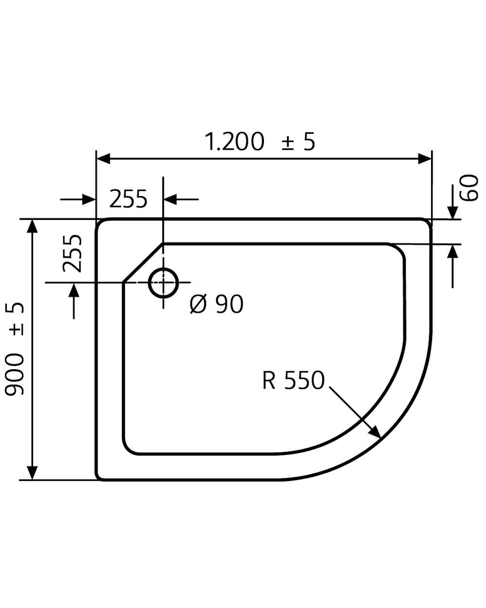 Waschbecken, S-Pult, Waschbeckenunterteil, Armaturenloch, Radius 550