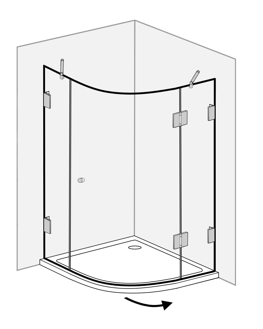 Viertelkreis-Dusche 1 Tür 100x100cm