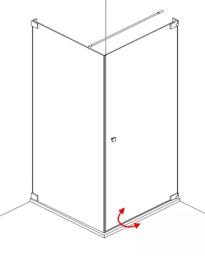 Eckdusche 100x90 Pendeltür an Wand und Festwand & Duschwanne