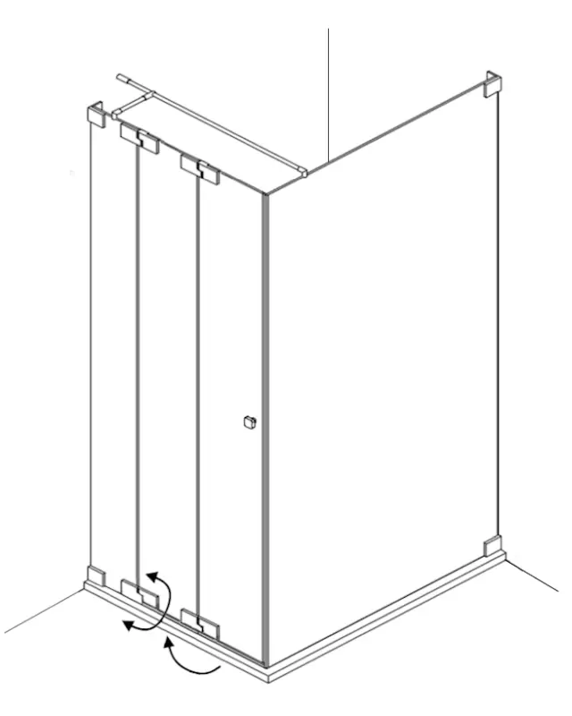 Eck Duschkabine mit Falttür an Festteil & Festwand 120cm, Sondermaße
