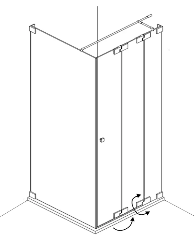 Eck Duschkabine mit Falttür an Festteil und Festwand, Sondermaße