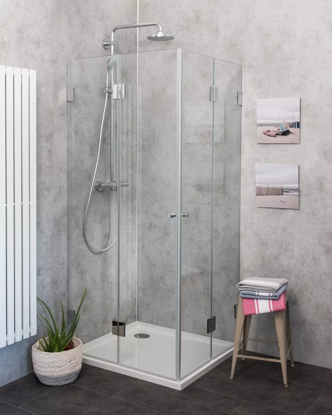Eckdusche 120x80 mit 2 Falttüren & Duschwanne