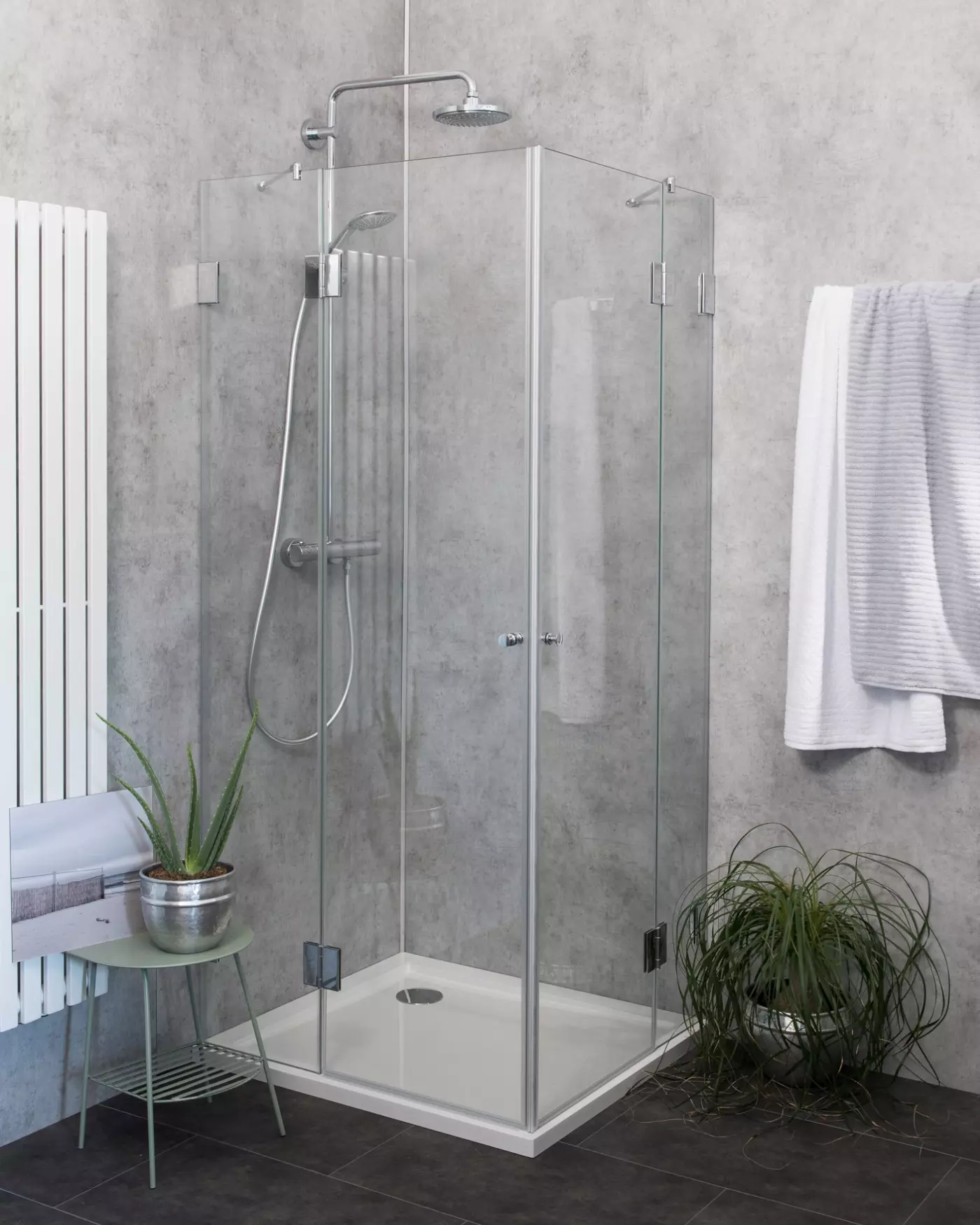 Eckdusche 100x90 mit 2 Türen & Duschwanne