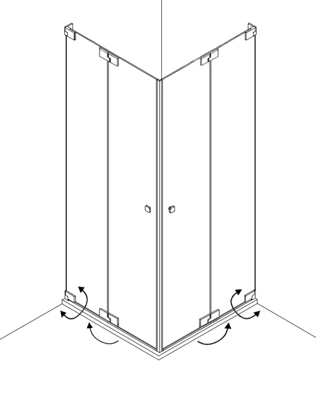 Eck Duschkabine mit 2 Falttüren an Wand