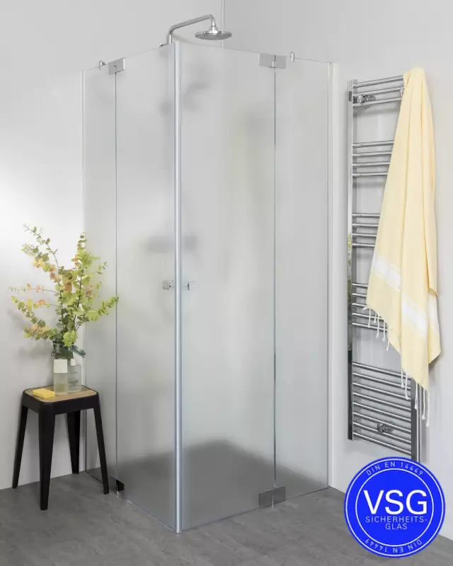 Teilgerahmte VSG Eckdusche mit 2 Pendeltüren nach Maß
