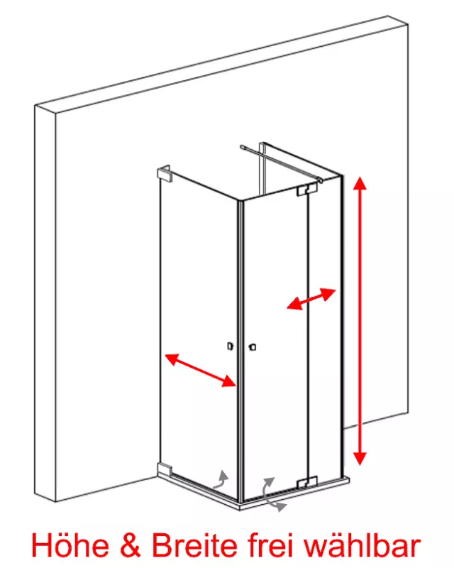 VSG Dusche U Form neben Badewanne 2 Pendeltüren & Festwand teilgerahmt nach Maß