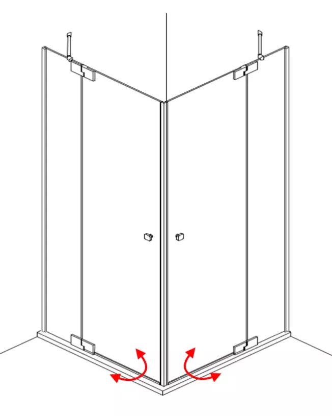 Teilgerahmte Eckdusche 90x80 mit 2 Pendeltüren & Duschwanne