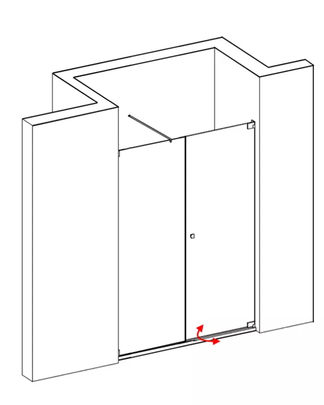 Nischendusche mit Pendeltür an Wand und zusätzlicher Festwand
