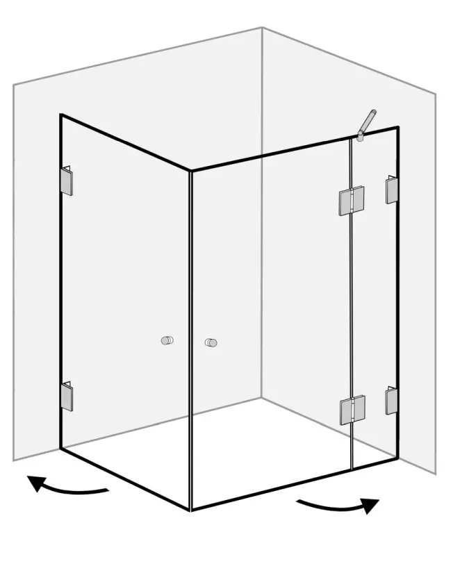 Bündige Eck-Duschkabine 2 Türen ESG Glas H=195cm