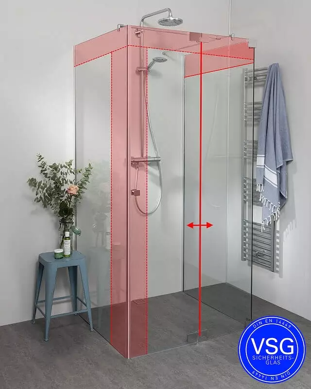 VSG Dusche U Form teilgerahmt mit Pendeltür Fronteinstieg nach Maß