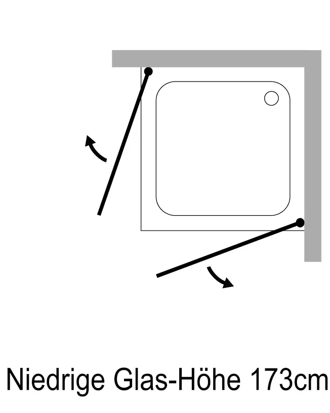 Eckdusche 90x80 mit 2 Türen an Wand H=173cm & Duschwanne