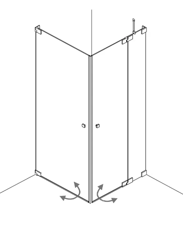 Eck Duschkabine mit Pendeltür an Wand und Pendeltür an Festteil, Sondermaße