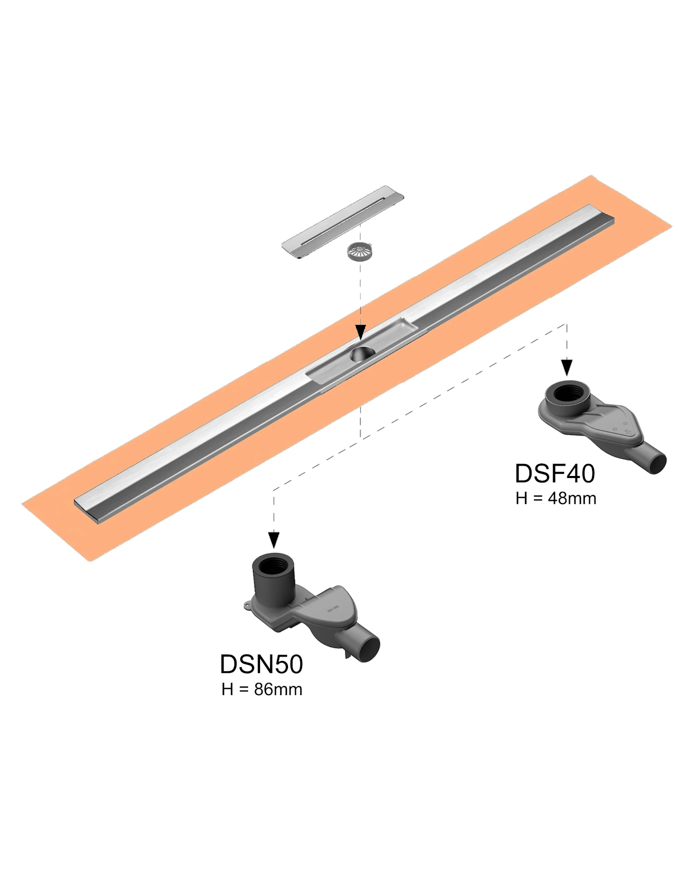 Duschprofil Duschrinne flach, drehbarer Mittenablauf, Länge 30 cm