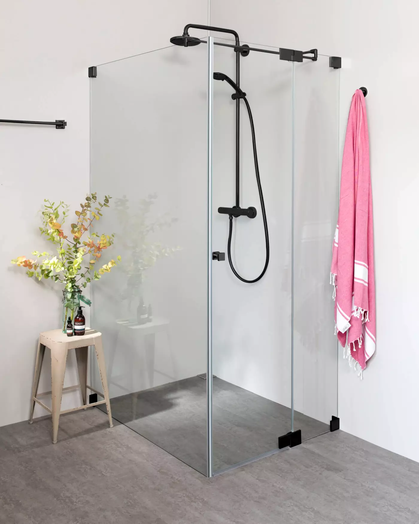 Eckdusche 120x75 Pendeltür und Festwand groß & Duschwanne