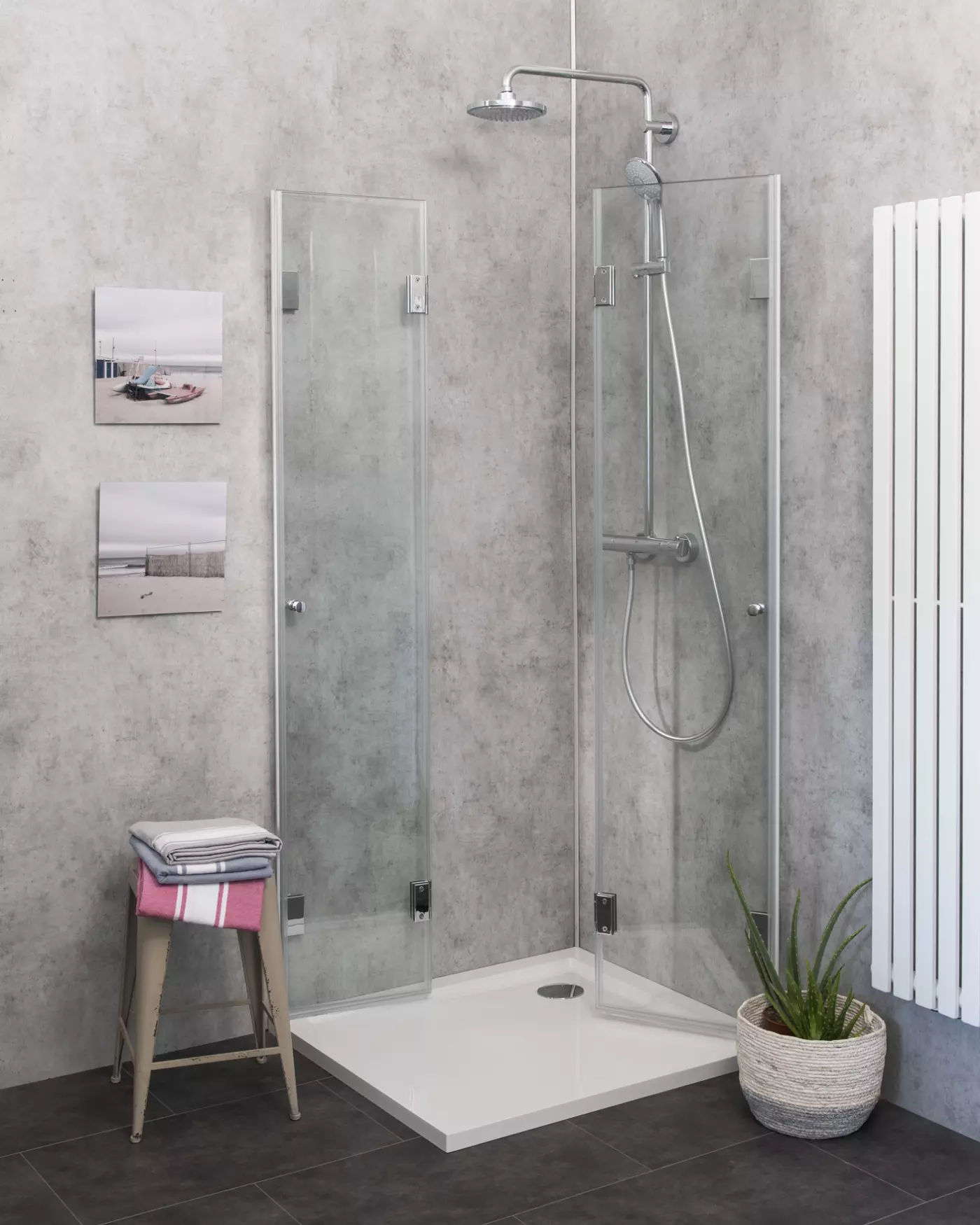 Eckdusche 120x80 mit 2 Falttüren & Duschwanne