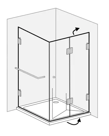 Eckdusche Falttür mit Festwand 100x90 & Duschwanne