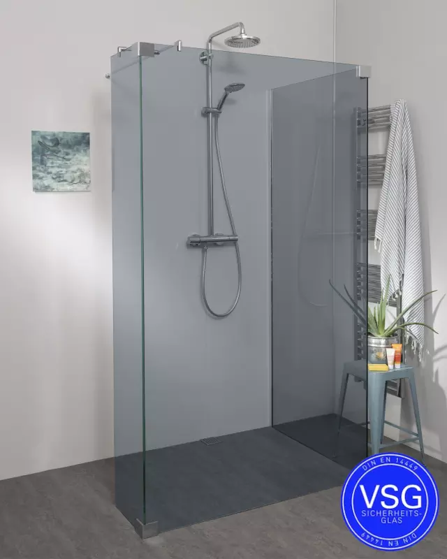 Begehbare Dusche: VSG Walk In Duschwand nach Maß mit Wandprofil