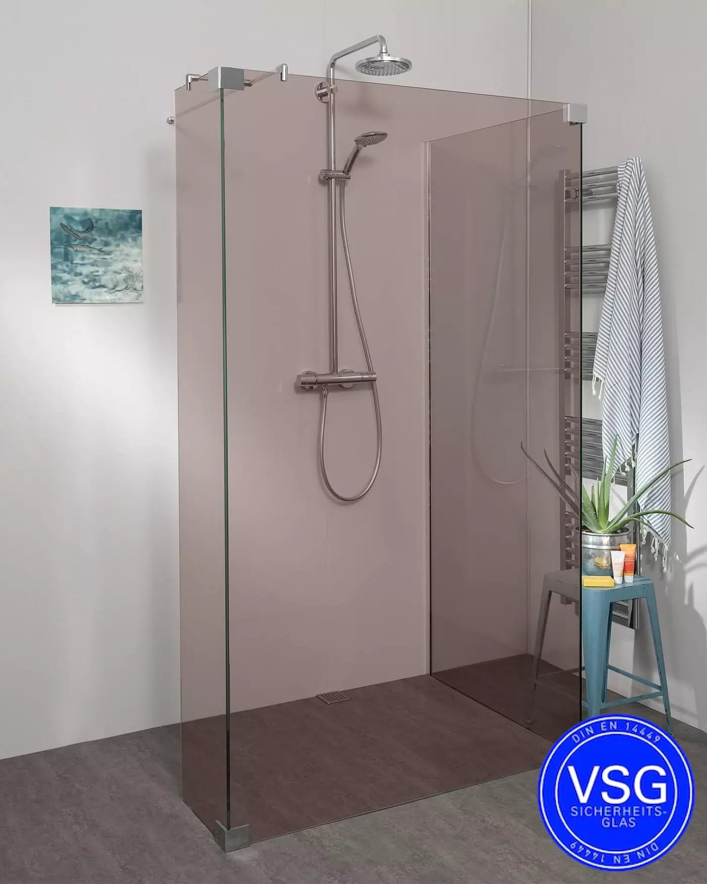 Begehbare Dusche: VSG Walk In Duschwand nach Maß mit Wandprofil