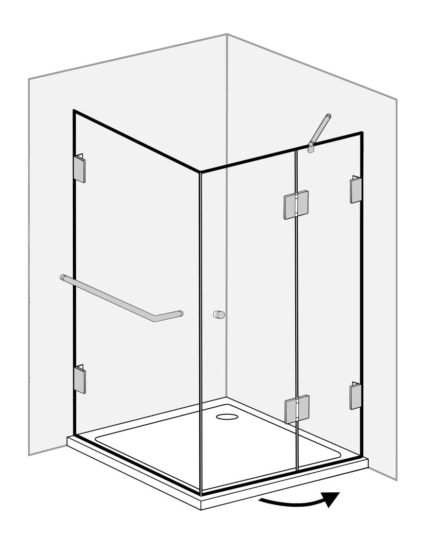 Eckdusche mit Festwand 80x80cm H=195cm