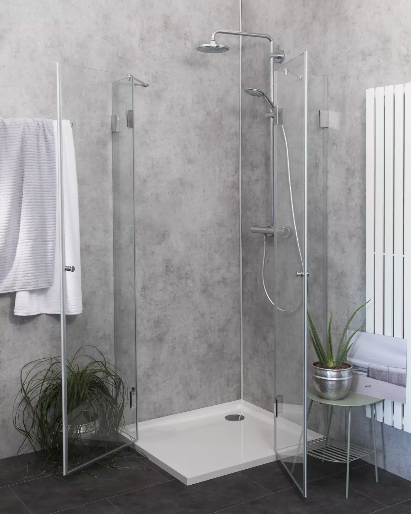Eckdusche 100x90 mit 2 Türen & Duschwanne