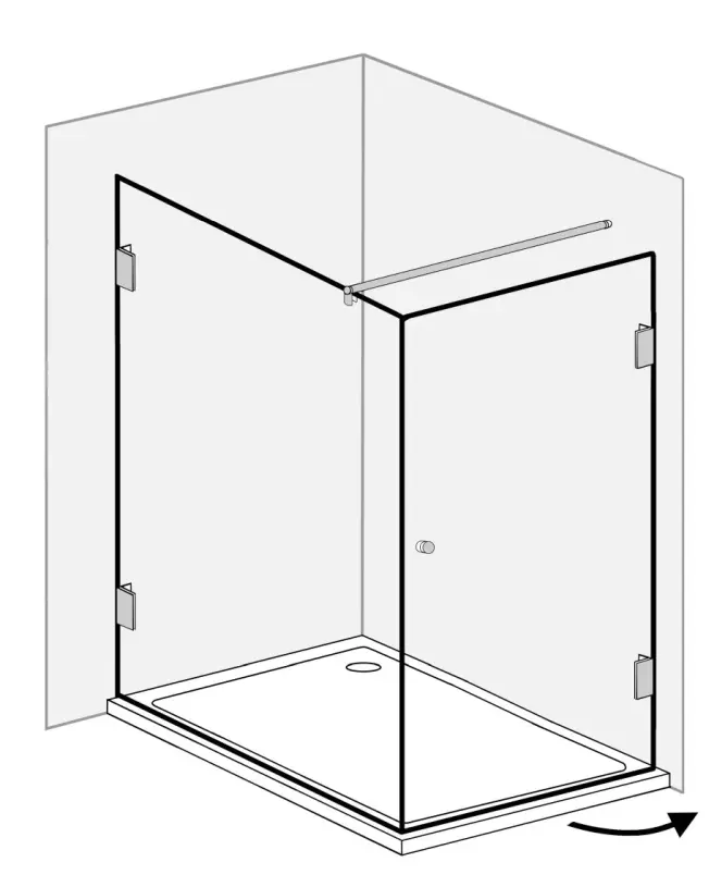 Eckdusche 120x75 mit Festwand, Tür an Wand & Duschwanne