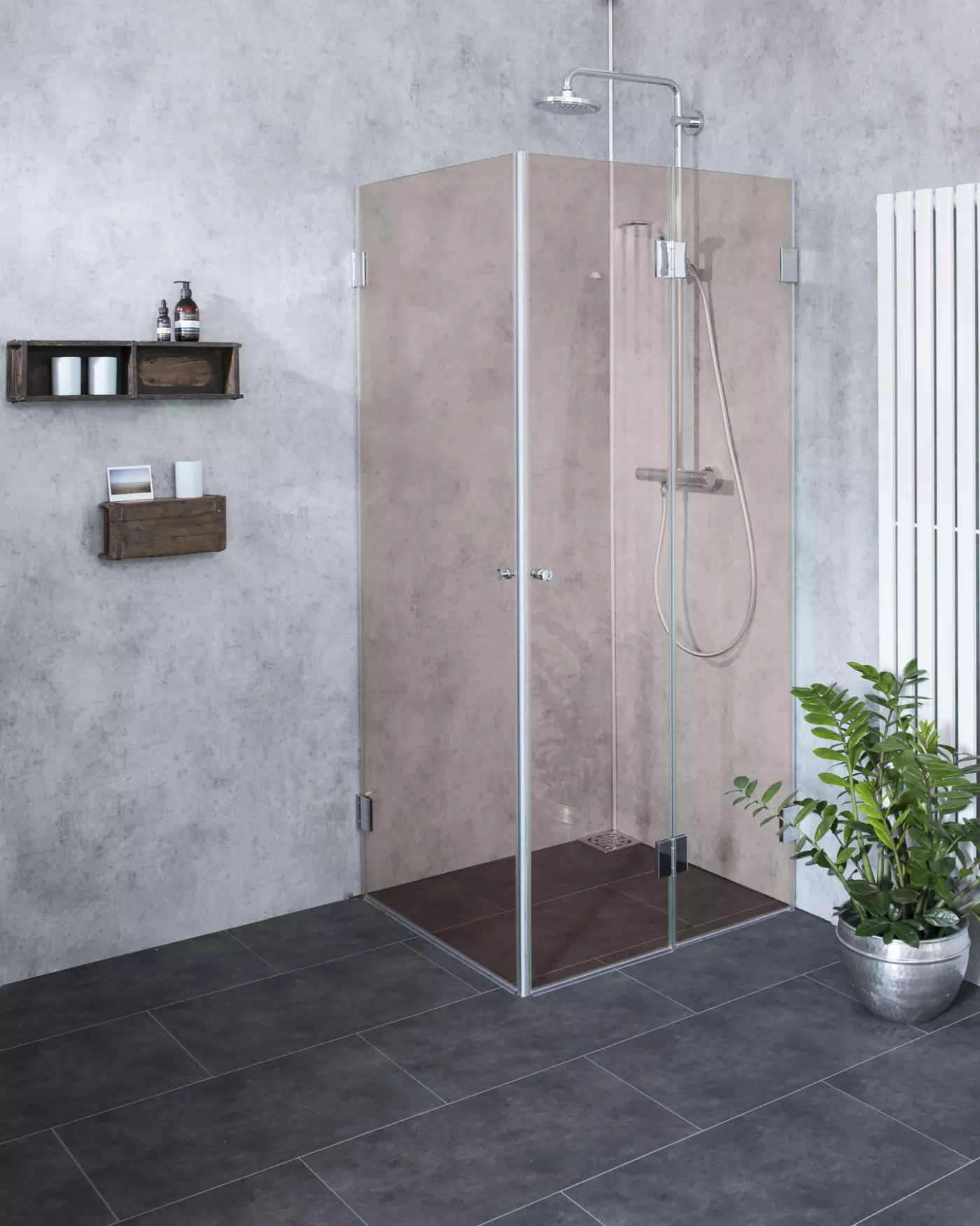 Dusche nach Maß Falttür + Außentür