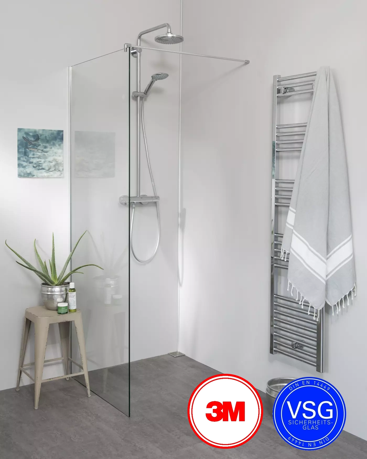 VSG Duschwand zum Kleben mit Klemmprofil