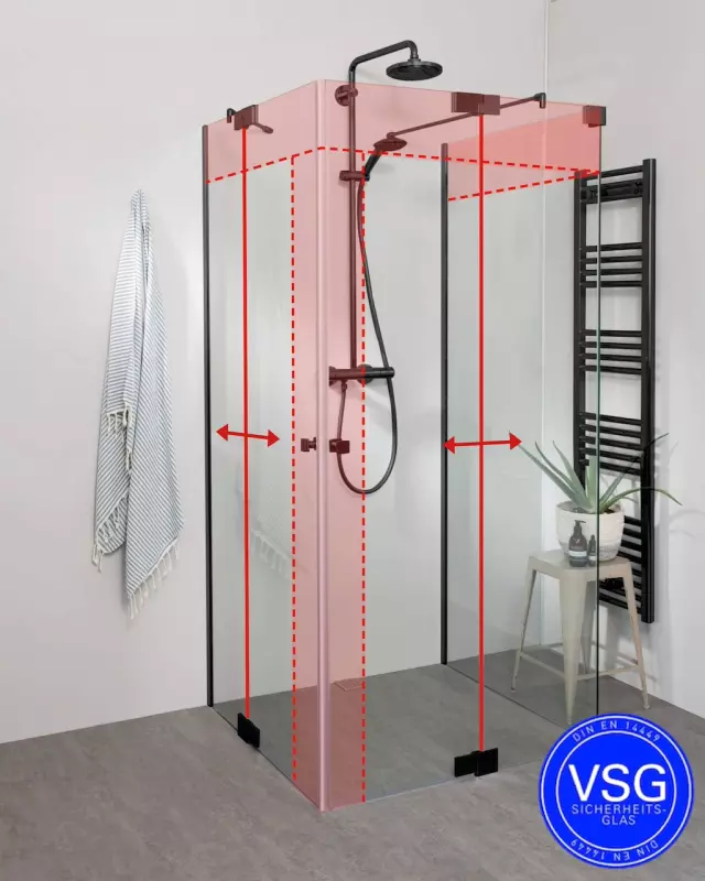 Teilgerahmte VSG U Form Dusche mit 2 Pendeltüren als Eckeinstieg nach Maß