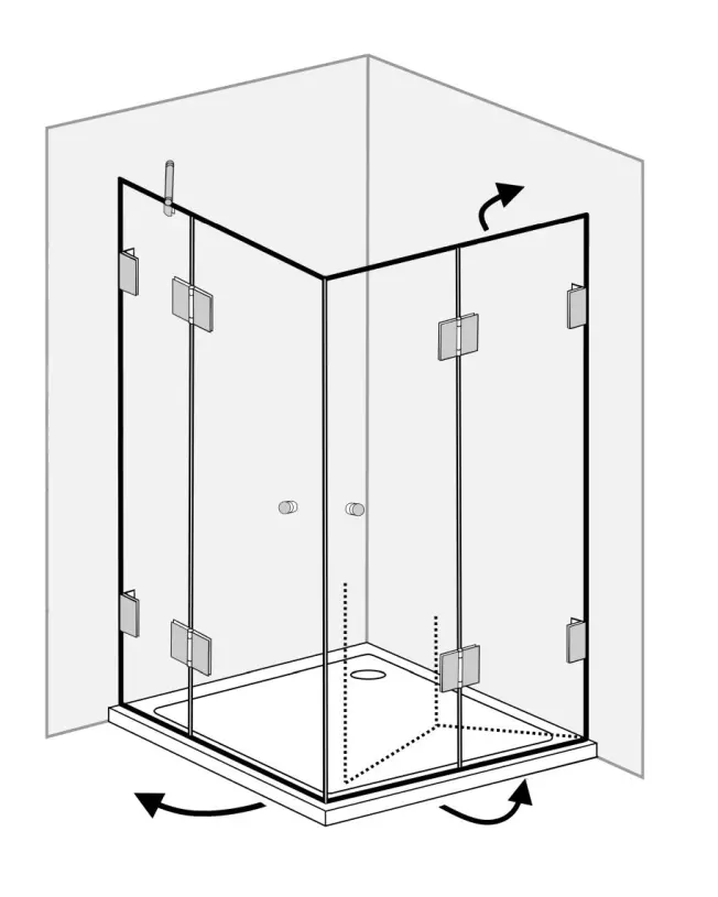 Eckdusche 120x80 Falttür & Tür an Festteil mit Duschwanne
