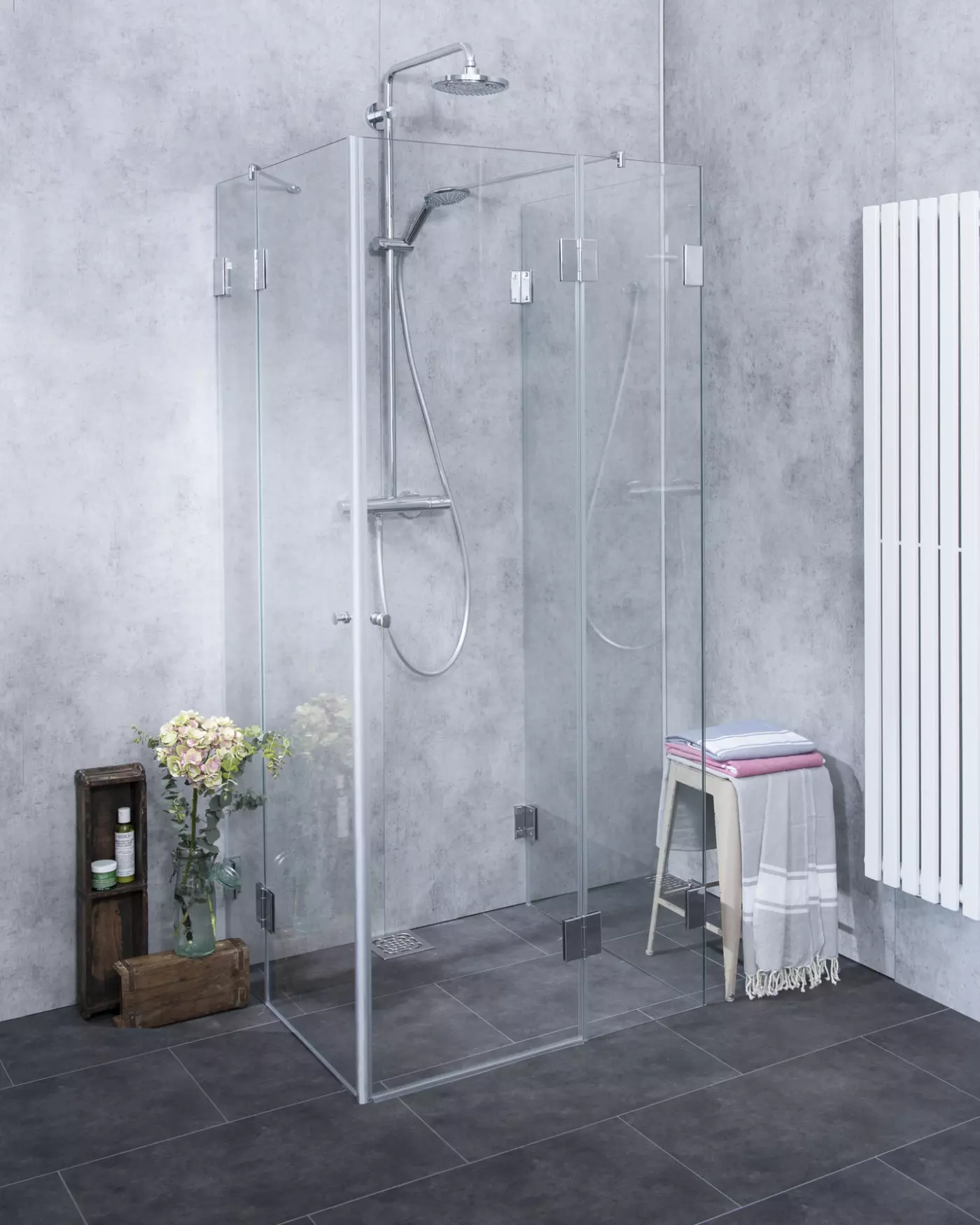 Bündige 3-Seiten U-Dusche 2 Türen + Festwand