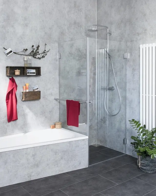Duschabtrennung, Glaswand, Badewannenaufsatz, Regendusche, Chrom