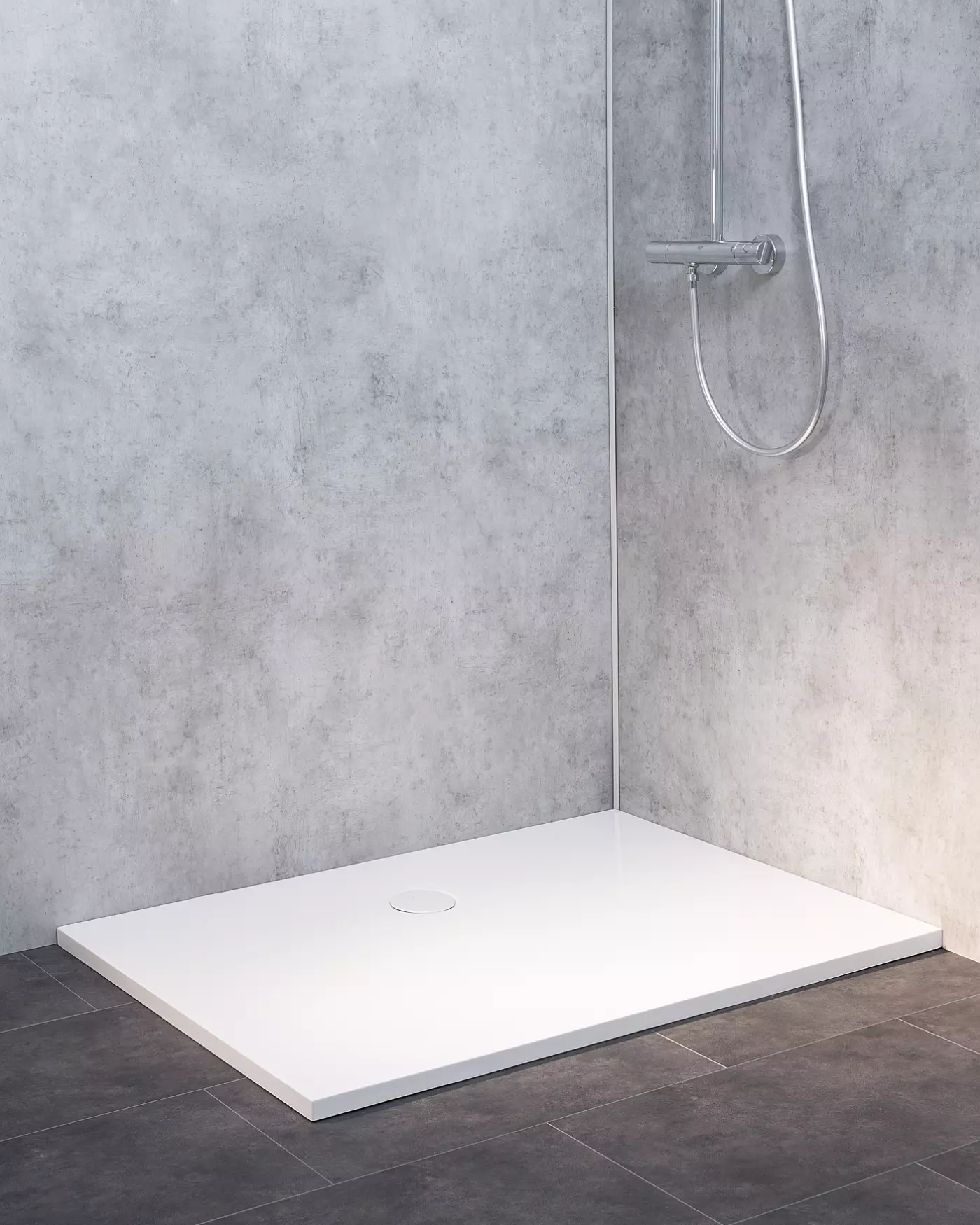 Duschtasse ebenerdig Mineralguss 140x90cm mit Ablauf weiß
