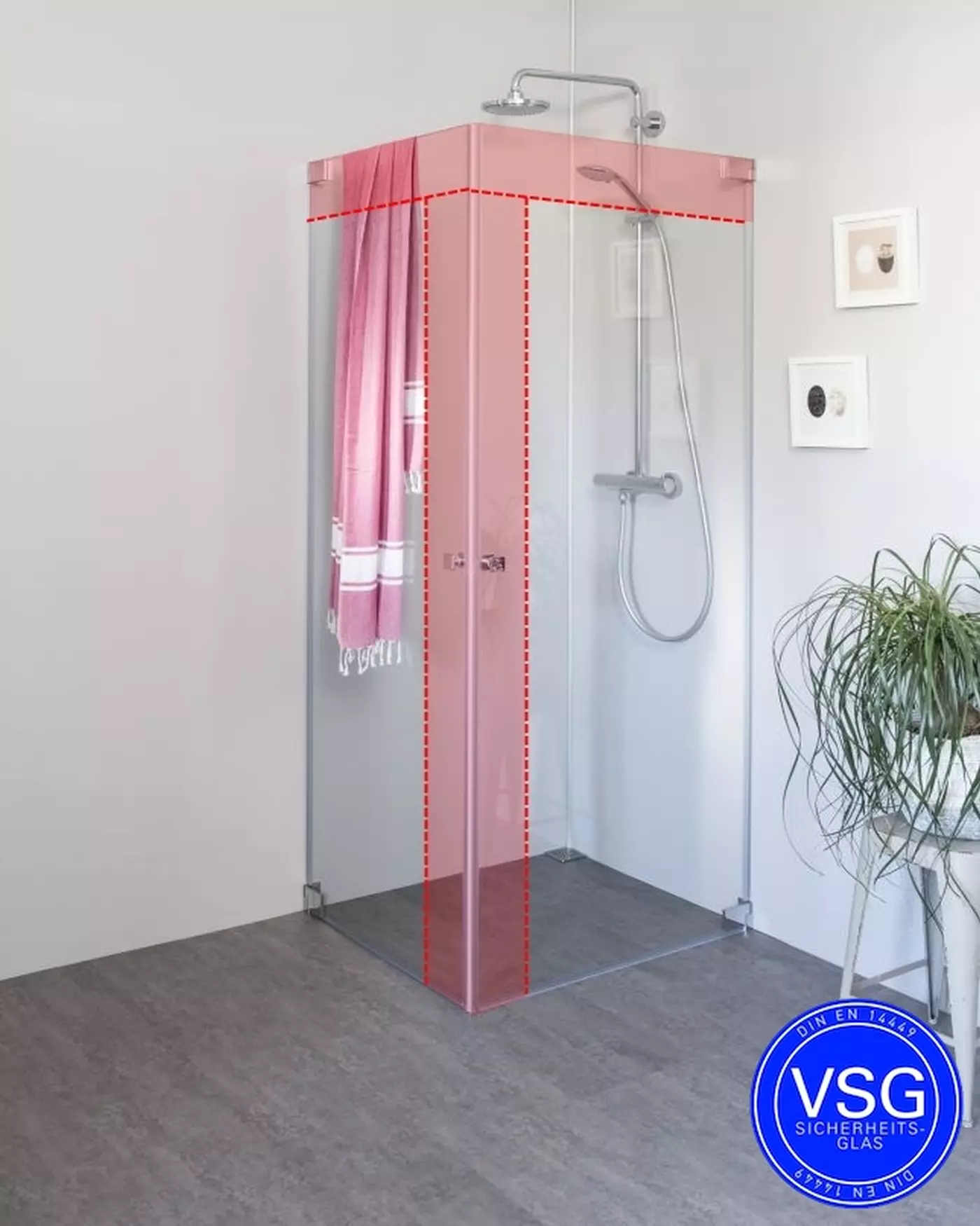 VSG Eck Duschkabine mit 2 Pendeltüren an Wand nach Maß